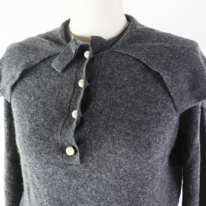 Great Christian Dior knit CD logo F pearl button cashmere Women 42 354S48AM053