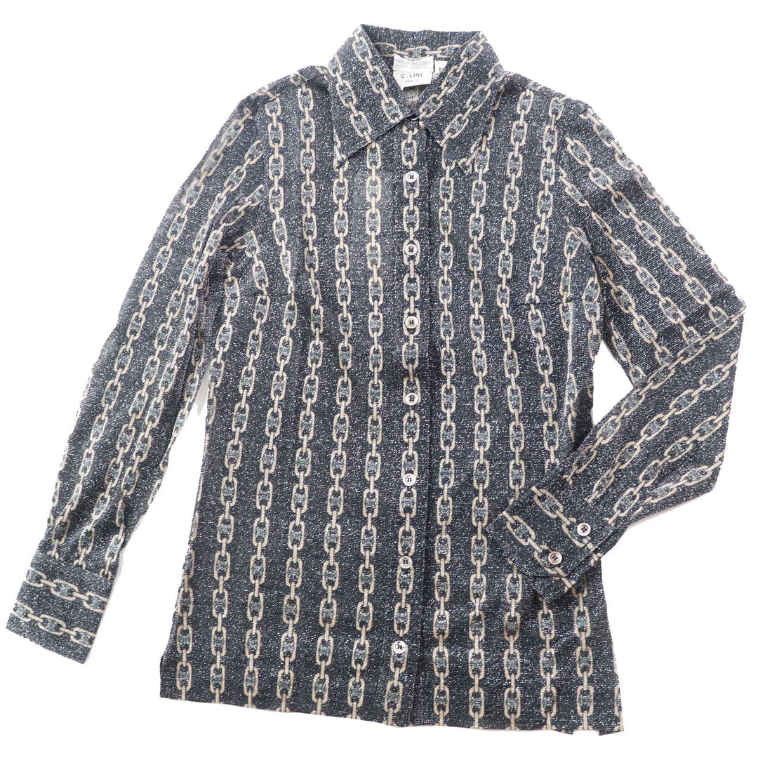 Pristine CELINE Long sleeve shirt Rare Old Celine Triomphe ChainPattern Women 38