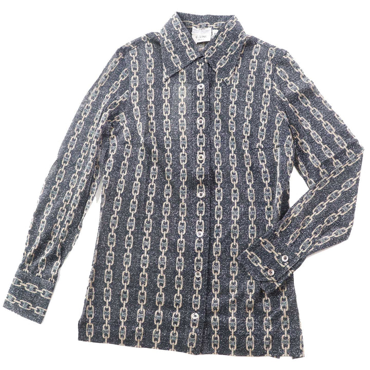 Pristine CELINE Long sleeve shirt Rare Old Celine Triomphe ChainPattern Women 38