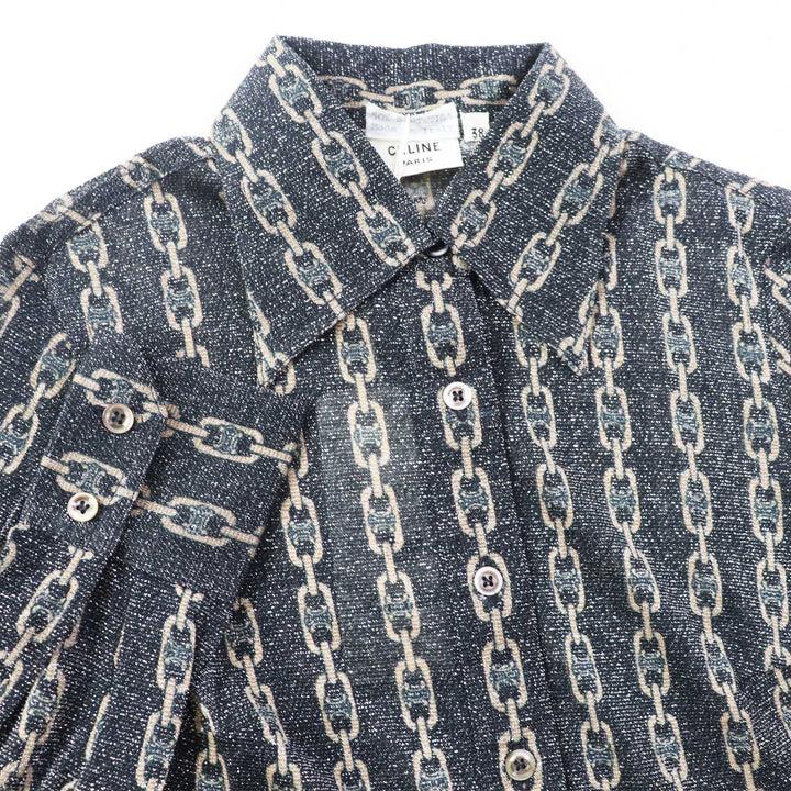 Pristine CELINE Long sleeve shirt Rare Old Celine Triomphe ChainPattern Women 38