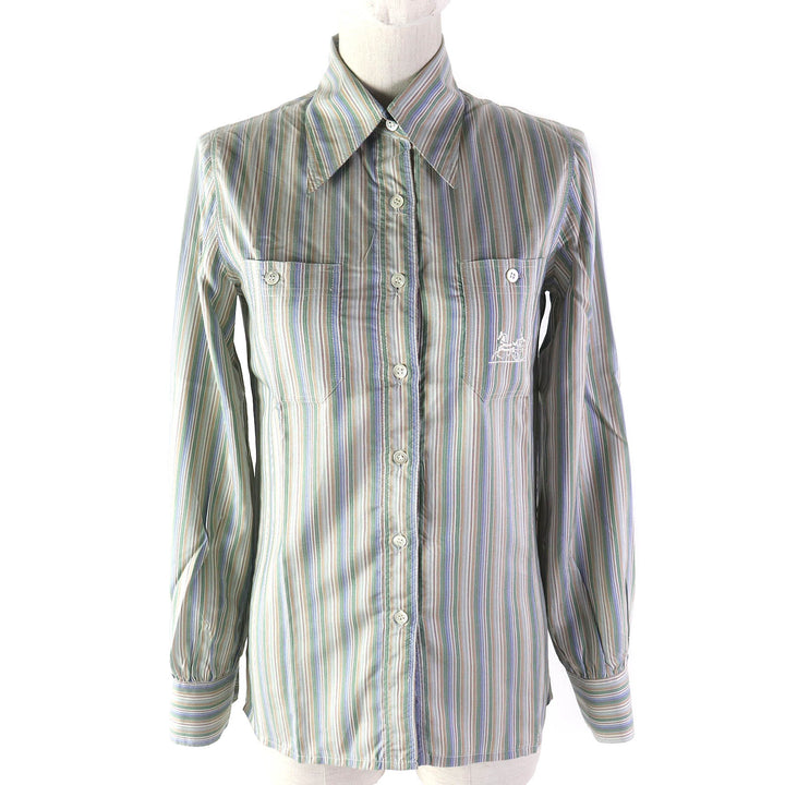 Pristine CELINE Long sleeve shirt Rare Old Celine Carriage Embroidery silk Women