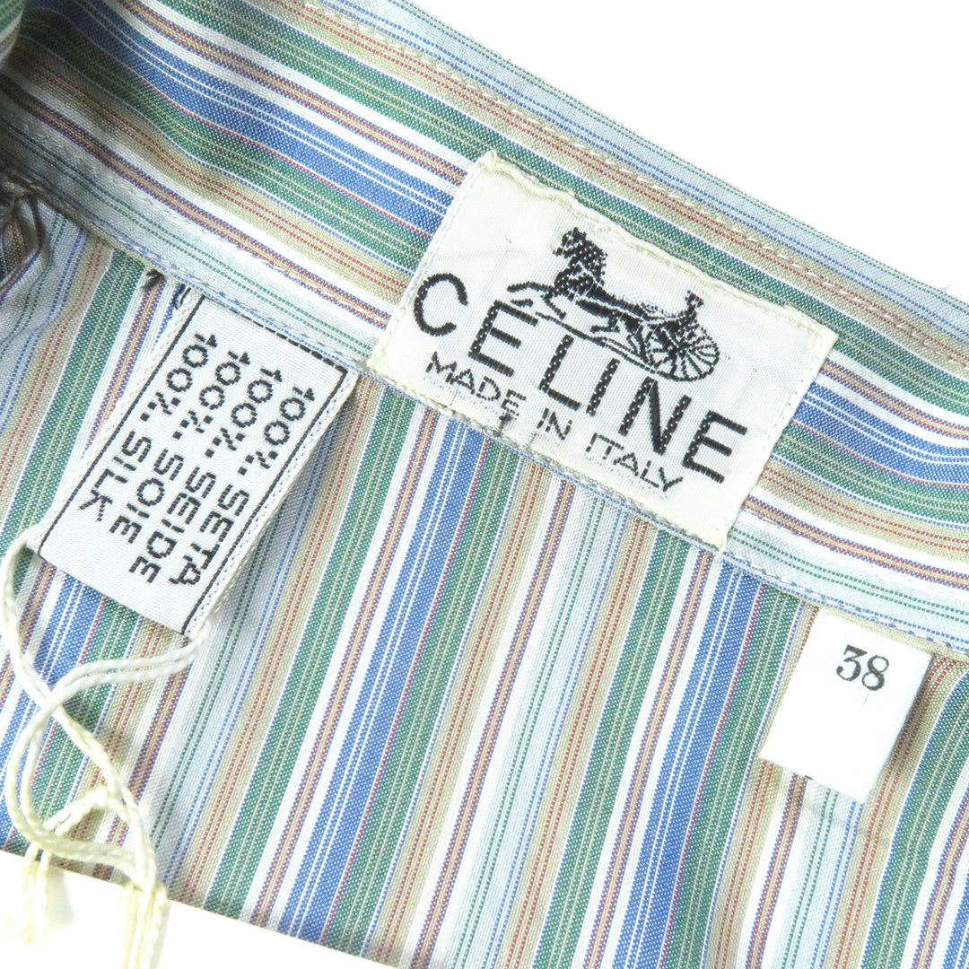 Pristine CELINE Long sleeve shirt Rare Old Celine Carriage Embroidery silk Women 38