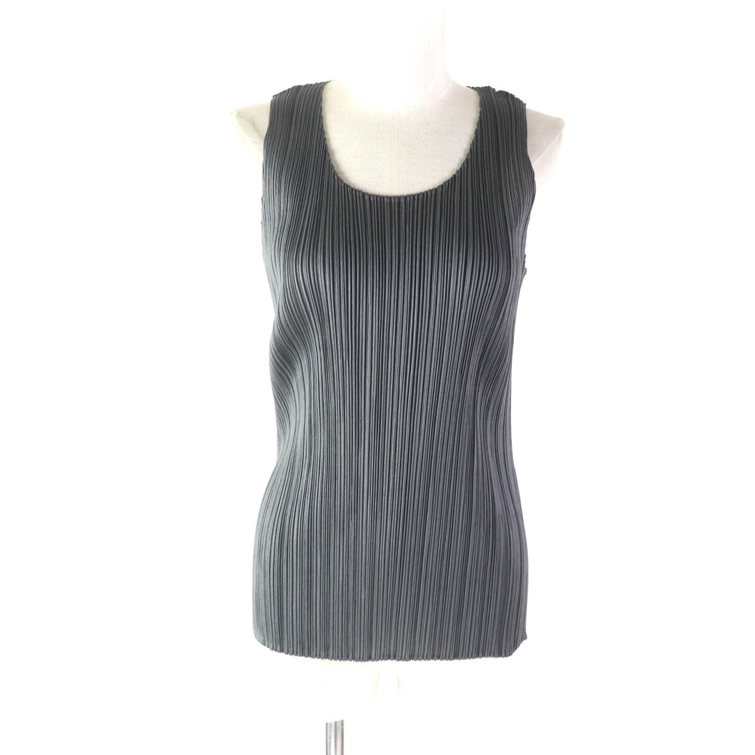 Excellent PLEATS PLEASE T-shirt U-neck Sleeveless gray polyester Women