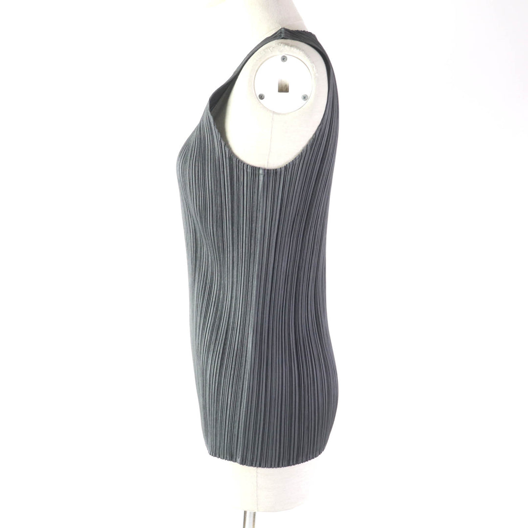 Excellent PLEATS PLEASE T-shirt U-neck Sleeveless gray polyester Women