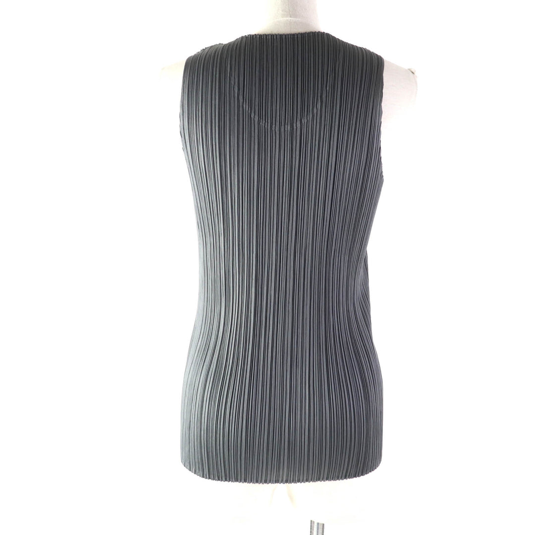 Excellent PLEATS PLEASE T-shirt U-neck Sleeveless gray polyester Women