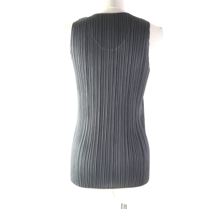 Excellent PLEATS PLEASE T-shirt U-neck Sleeveless gray polyester Women