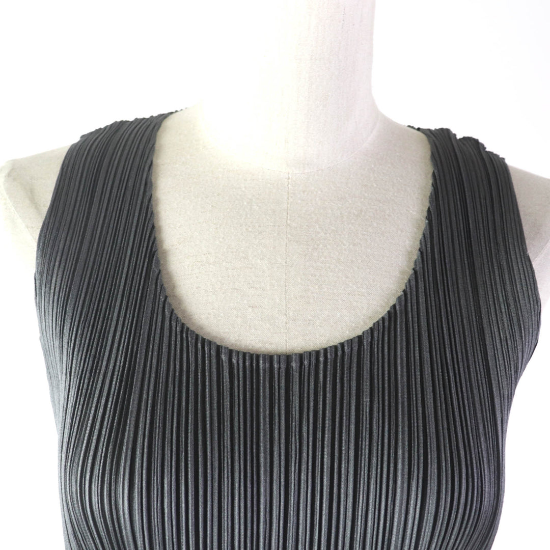 Excellent PLEATS PLEASE T-shirt U-neck Sleeveless gray polyester Women