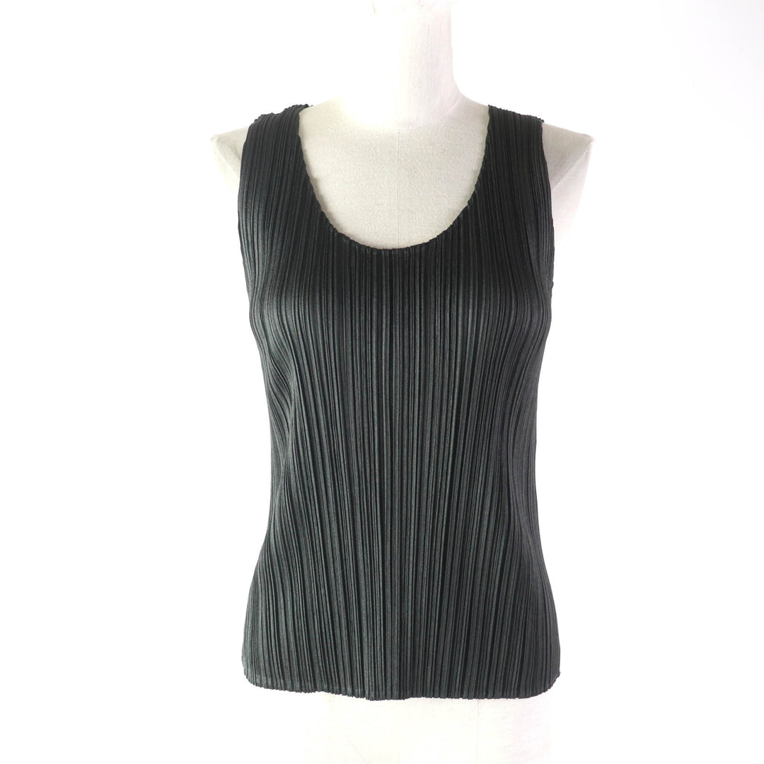 Excellent PLEATS PLEASE T-shirt U-neck Sleeveless Dark gray polyester Women 5