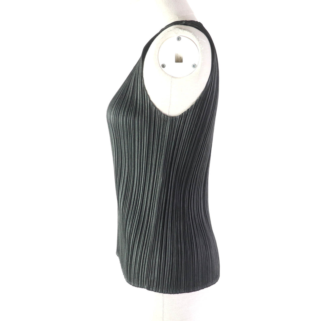 Excellent PLEATS PLEASE T-shirt U-neck Sleeveless Dark gray polyester Women 5