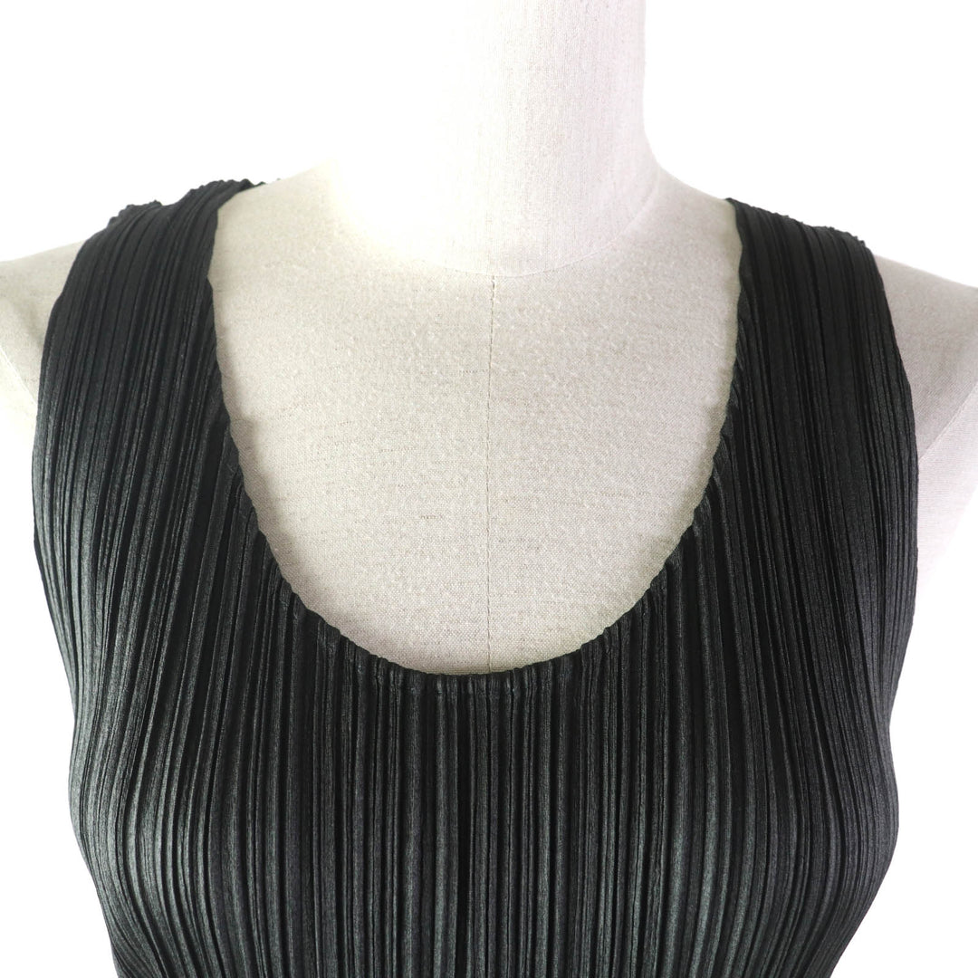 Excellent PLEATS PLEASE T-shirt U-neck Sleeveless Dark gray polyester Women 5