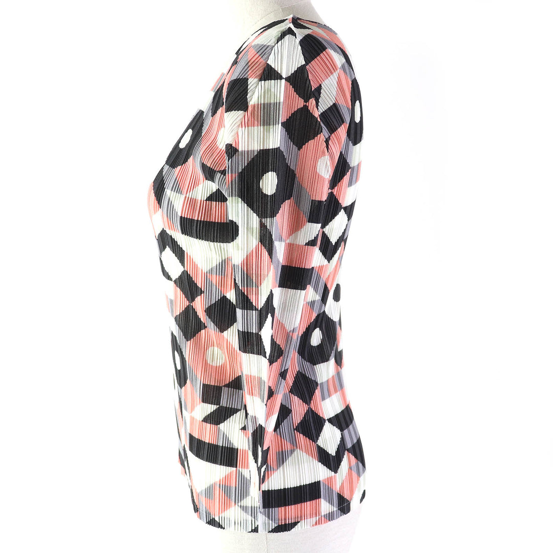Excellent PLEATS PLEASE T-shirt Geometric pattern All-over design Crew neck 3/4 sleeves multicolor polyester Women 3 PP33-FK342