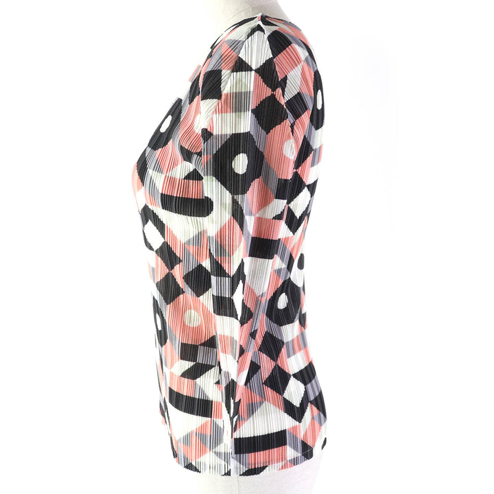 Excellent PLEATS PLEASE T-shirt Geometric pattern All-over design Crew neck 3/4 sleeves multicolor polyester Women 3 PP33-FK342