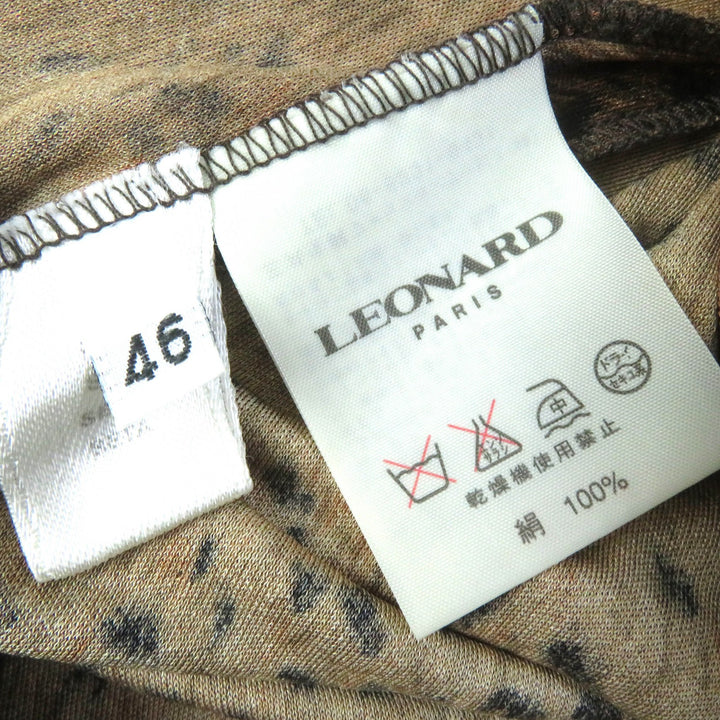 Excellent LEONARD FASHION one piece Belted Leopard Pattern Long Sleeve Brown silk Women 46