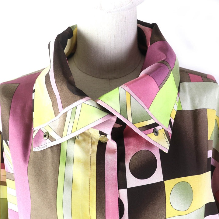 Excellent LEONARD FASHION Blouson Logo button all-over design jacket multicolor silk Women