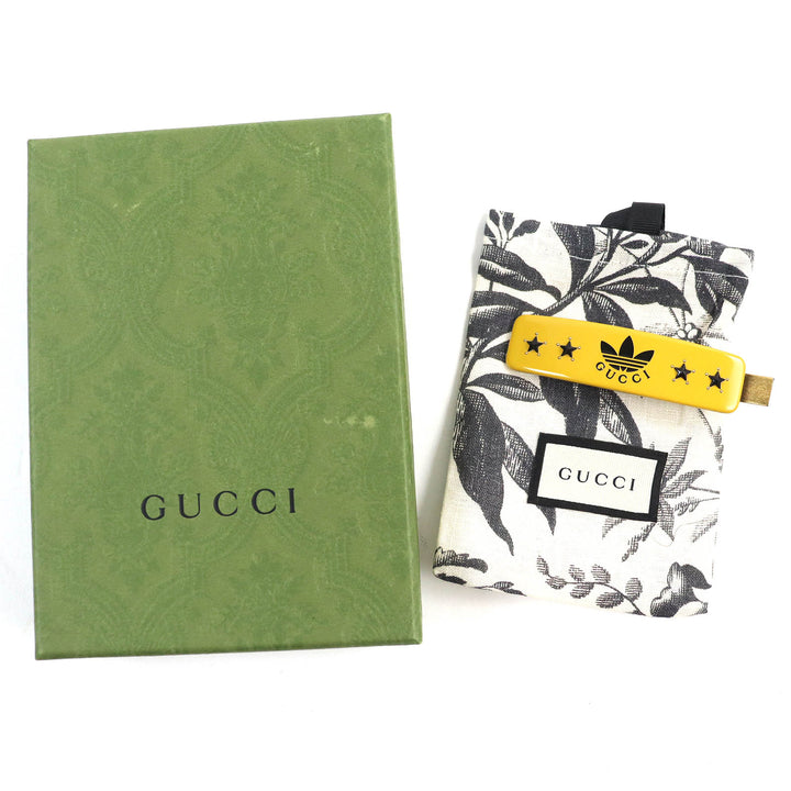 Excellent GUCCI×adidas hair accessory Trefoil logo barrette Yellow black Women 702940