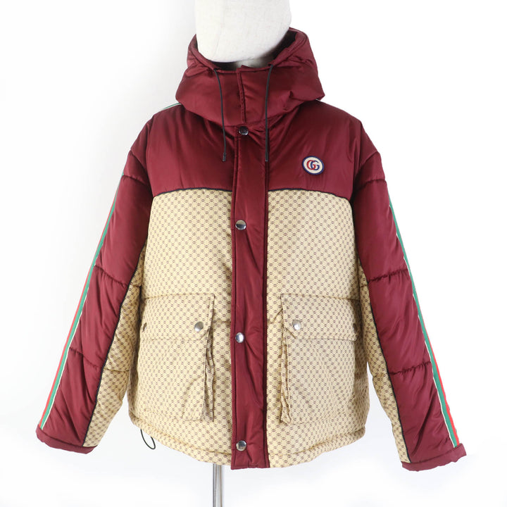 Pristine GUCCI Jacket GG parachute nylon Side web lines Bordeaux beige Women 42 663279