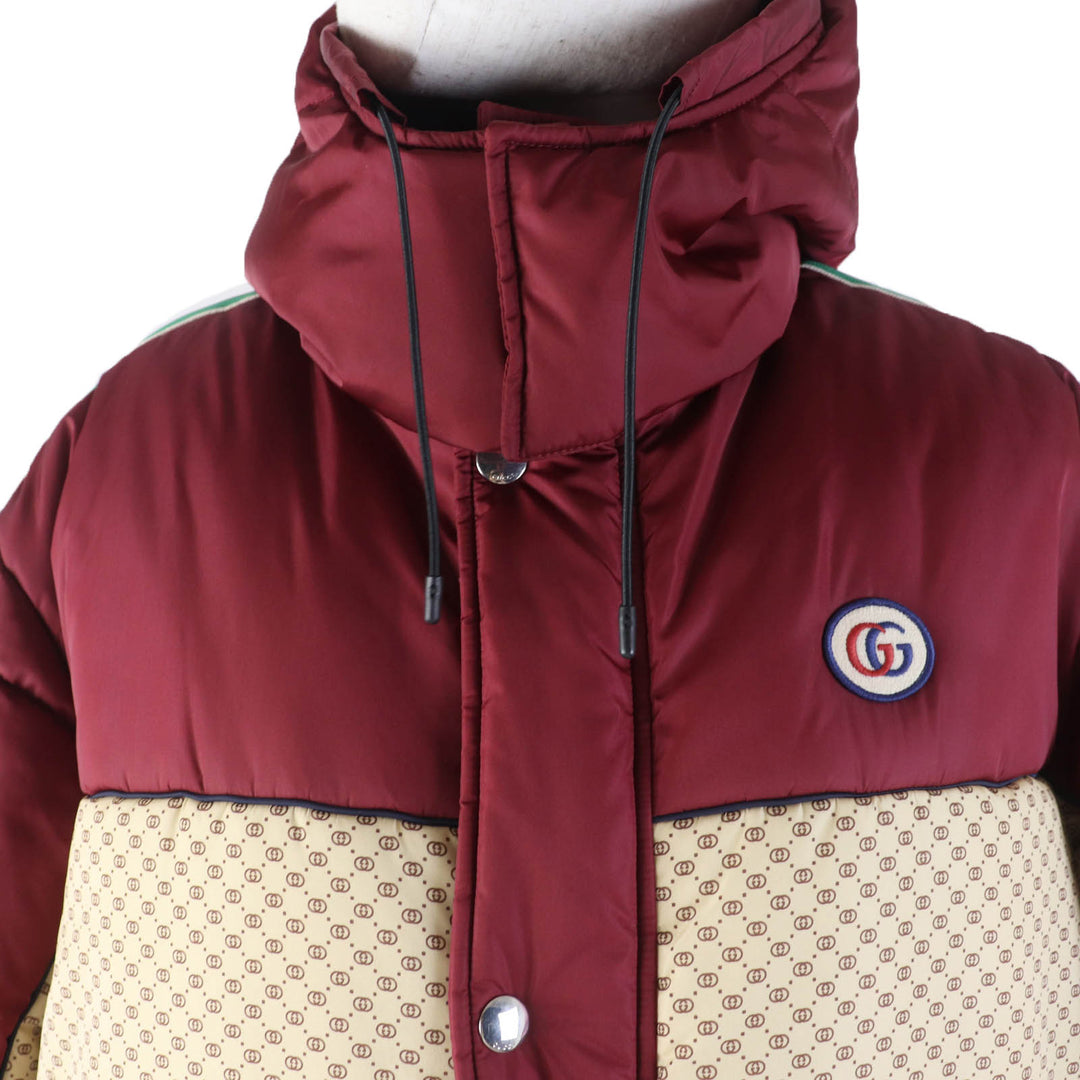 Pristine GUCCI Jacket GG parachute nylon Side web lines Bordeaux beige Women 42 663279