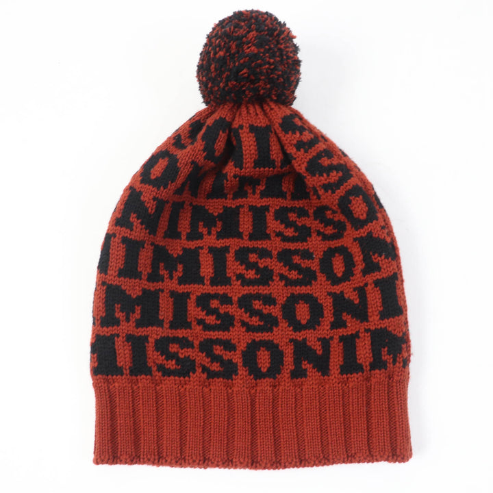 Excellent Missoni Knit cap Logo knitted hat Brown wool Women