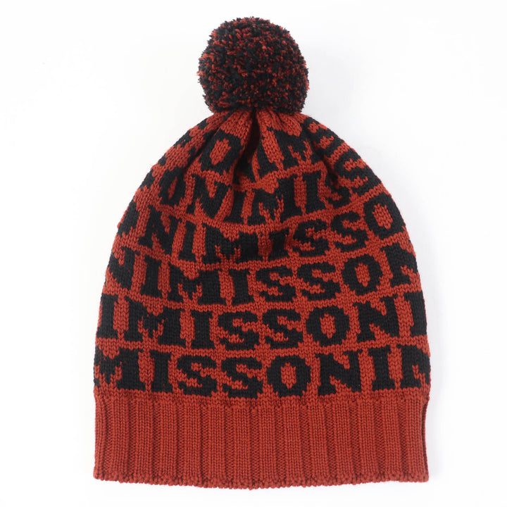 Excellent Missoni Knit cap Logo knitted hat Brown wool Women
