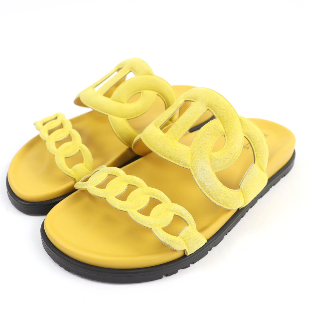 HERMES Sandals extra Chaine d'Ancre suede leather slides yellow Women 38