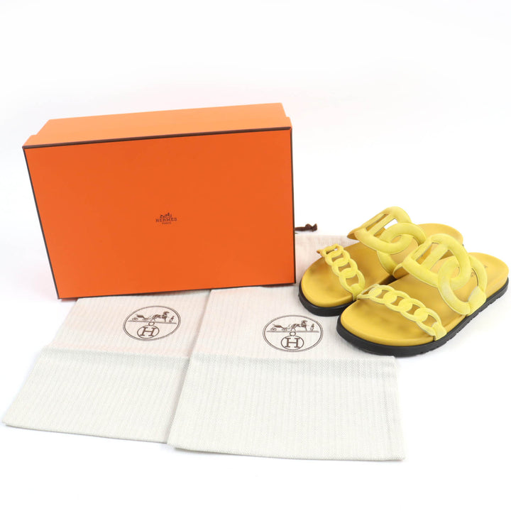 HERMES Sandals extra Chaine d'Ancre suede leather slides yellow Women 38