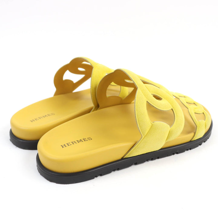 HERMES Sandals extra Chaine d'Ancre suede leather slides yellow Women 38