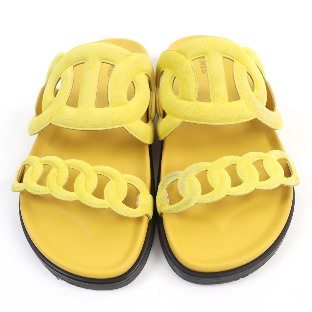 HERMES Sandals extra Chaine d'Ancre suede leather slides yellow Women 38