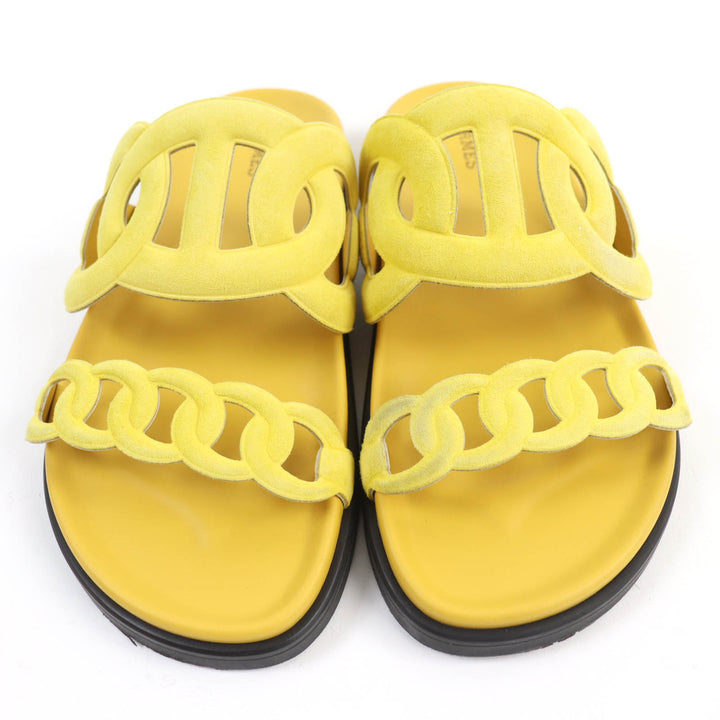HERMES Sandals extra Chaine d'Ancre suede leather slides yellow Women 38
