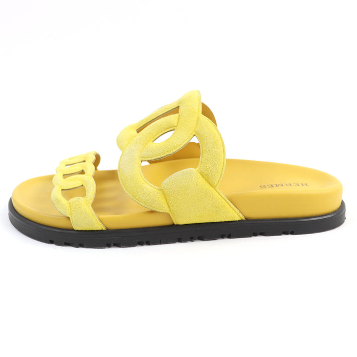 HERMES Sandals extra Chaine d'Ancre suede leather slides yellow Women 38