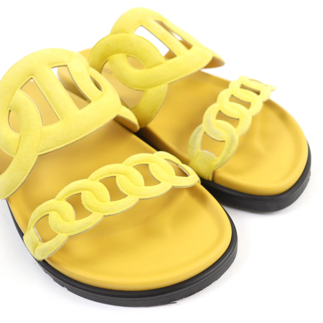 HERMES Sandals extra Chaine d'Ancre suede leather slides yellow Women 38