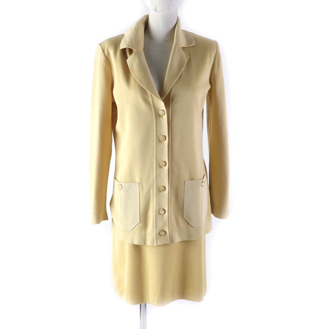 Pristine Salvatore Ferragamo Logo button knit jacket + skirt 2-piece set yellow Women XS
