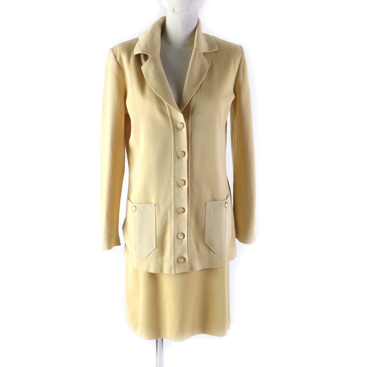Pristine Salvatore Ferragamo Logo button knit jacket + skirt 2-piece set yellow Women XS