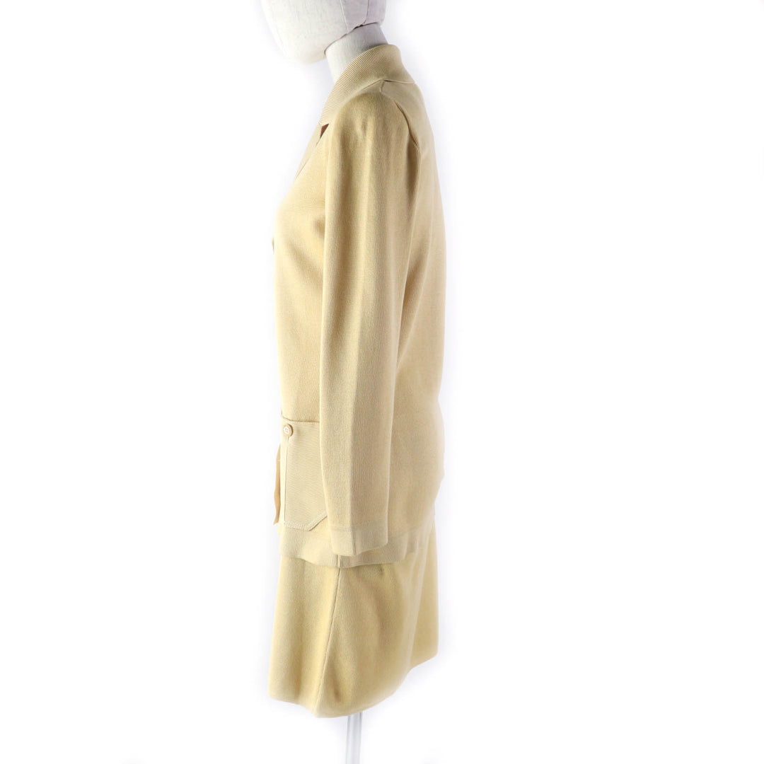 Pristine Salvatore Ferragamo Logo button knit jacket+skirt 2-piece set yellow XS