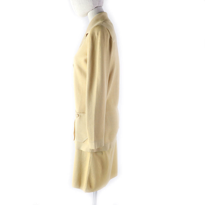 Pristine Salvatore Ferragamo Logo button knit jacket+skirt 2-piece set yellow XS