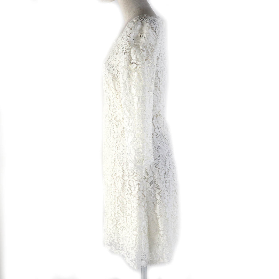 Excellent DOLCE&GABBANA one piece Black tag, silk lining, floral lace design, 3/4 sleeves white cotton Women 40 F6VC6T
