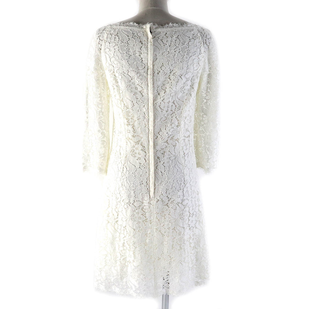 Excellent DOLCE&GABBANA one piece Black tag, silk lining, floral lace design, 3/4 sleeves white cotton Women 40 F6VC6T