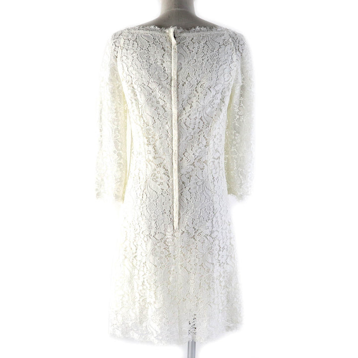 Excellent DOLCE&GABBANA one piece Black tag, silk lining, floral lace design, 3/4 sleeves white cotton Women 40 F6VC6T