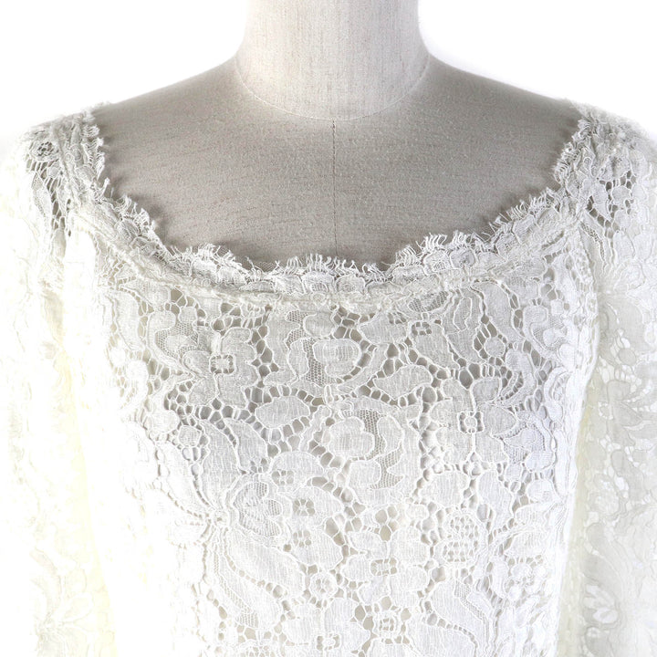 Excellent DOLCE&GABBANA one piece Black tag, silk lining, floral lace design, 3/4 sleeves white cotton Women 40 F6VC6T