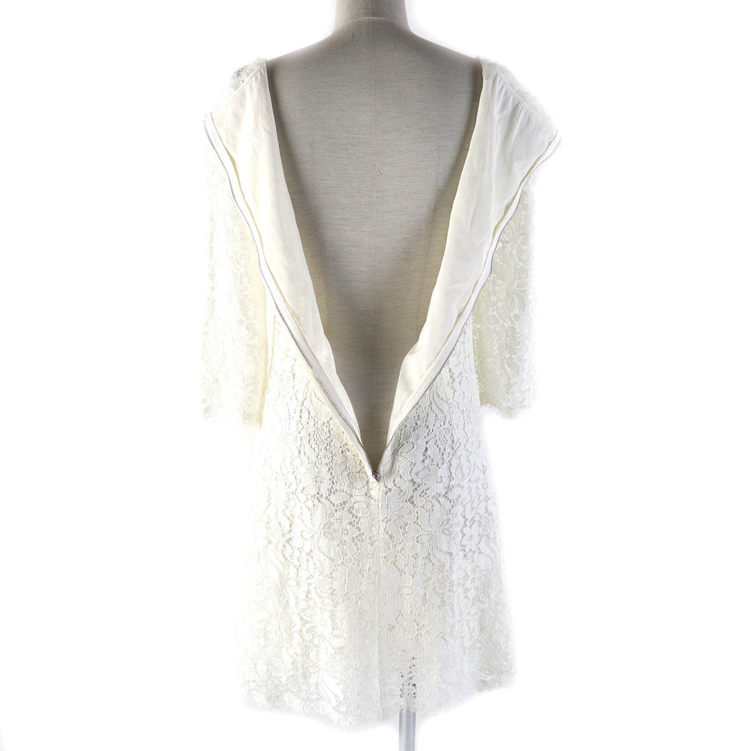 Excellent DOLCE&GABBANA one piece Black tag, silk lining, floral lace design, 3/4 sleeves white cotton Women 40 F6VC6T