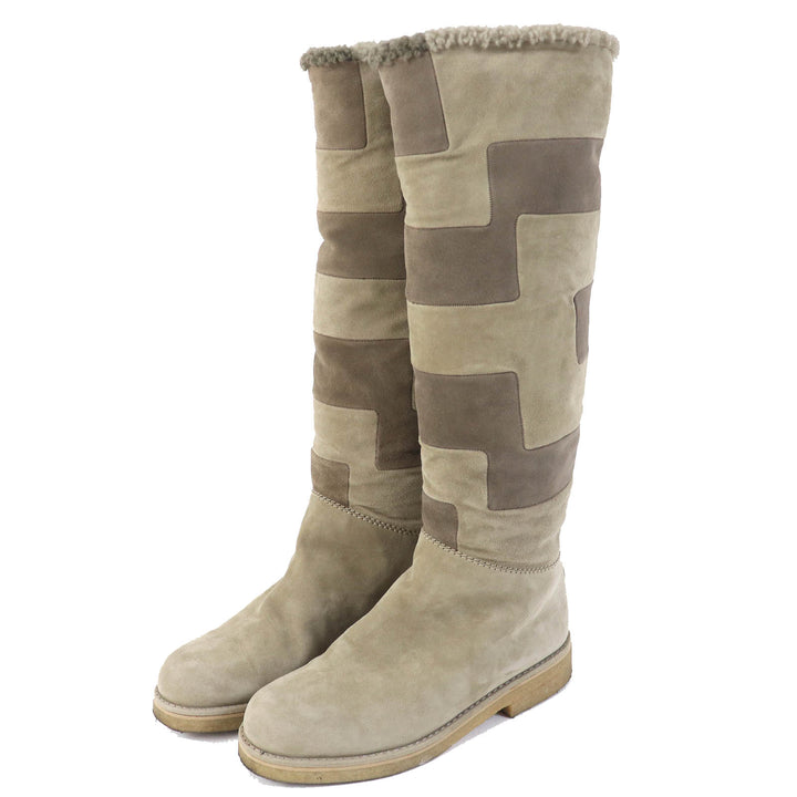 Excellent HERMES Knee-high boots Rare Margiela long shearling boots beige Mouton Women