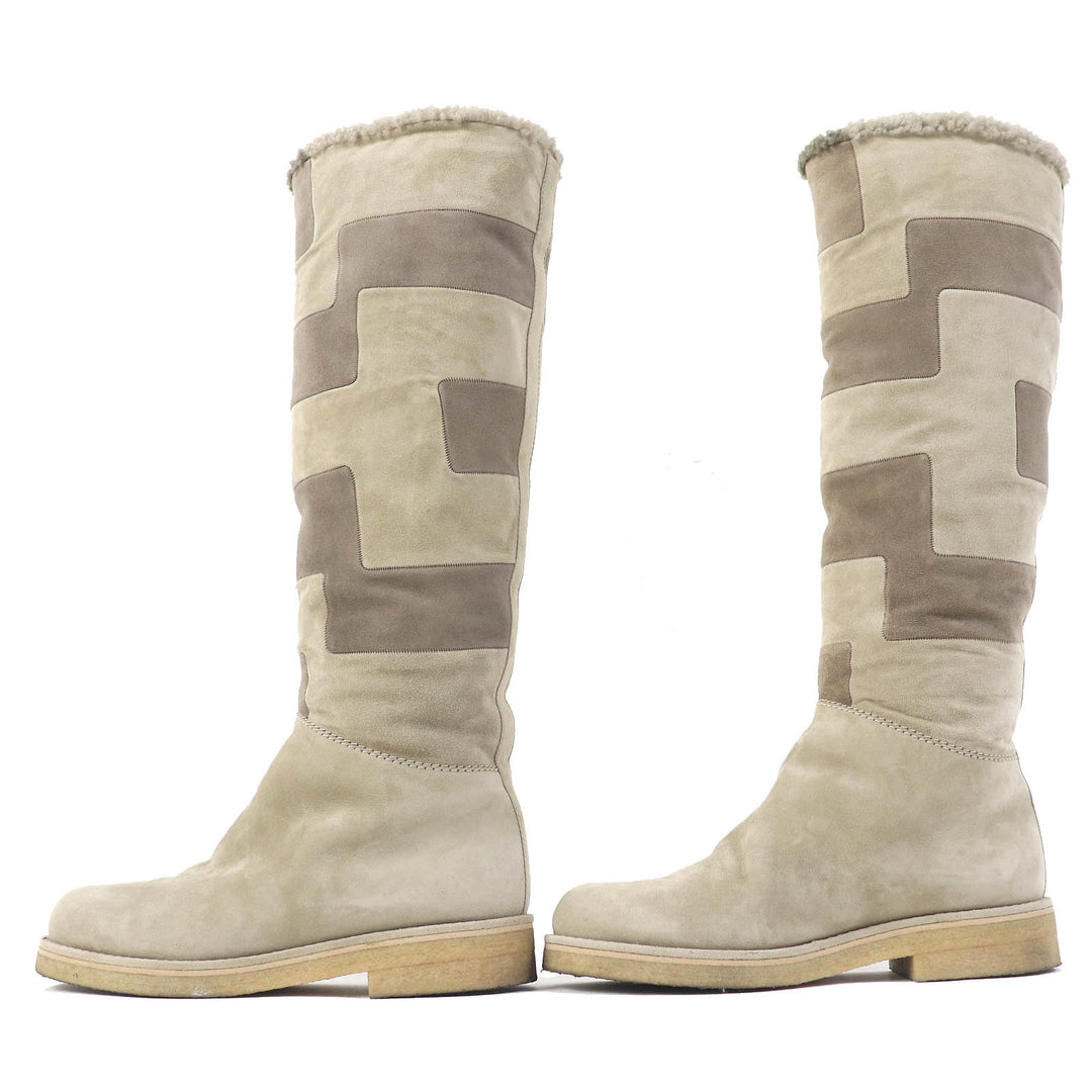Excellent HERMES Knee-high boots Rare Margiela long shearling boots beige Mouton Women