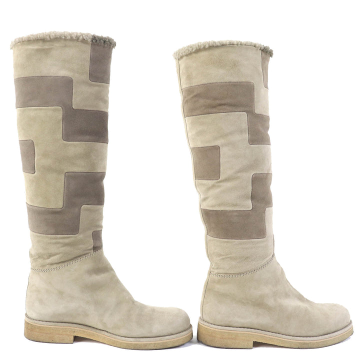 Excellent HERMES Knee-high boots Rare Margiela long shearling boots beige