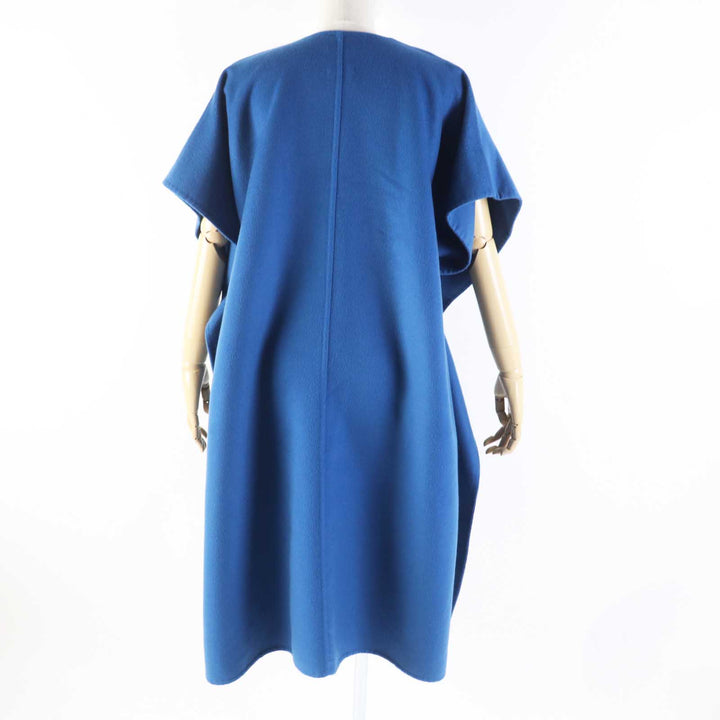 Pristine HERMES coat Serie button, belted, no collar, long blue cashmere Women38