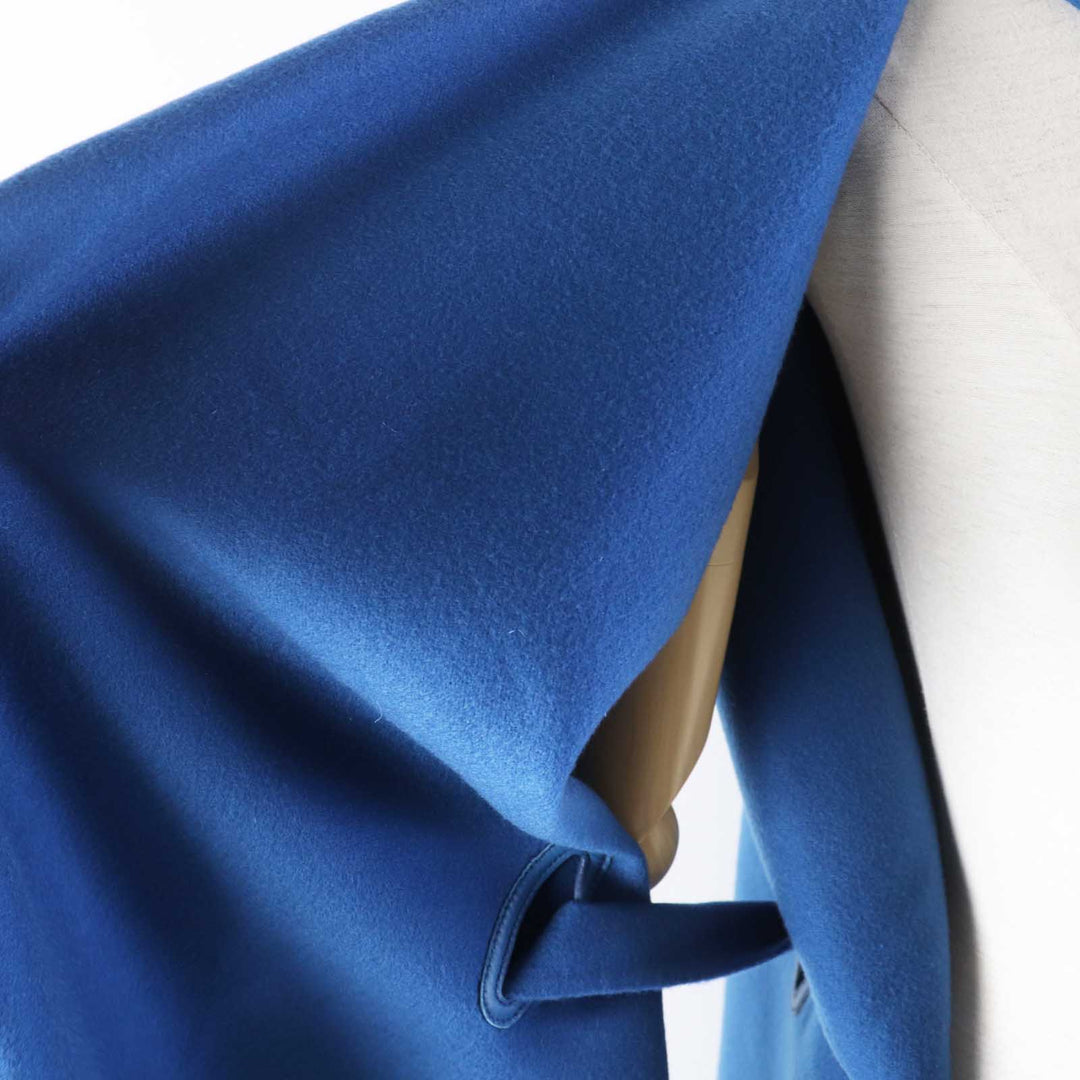 Pristine HERMES coat Serie button, belted, no collar, long blue cashmere Women38 2E0136DG