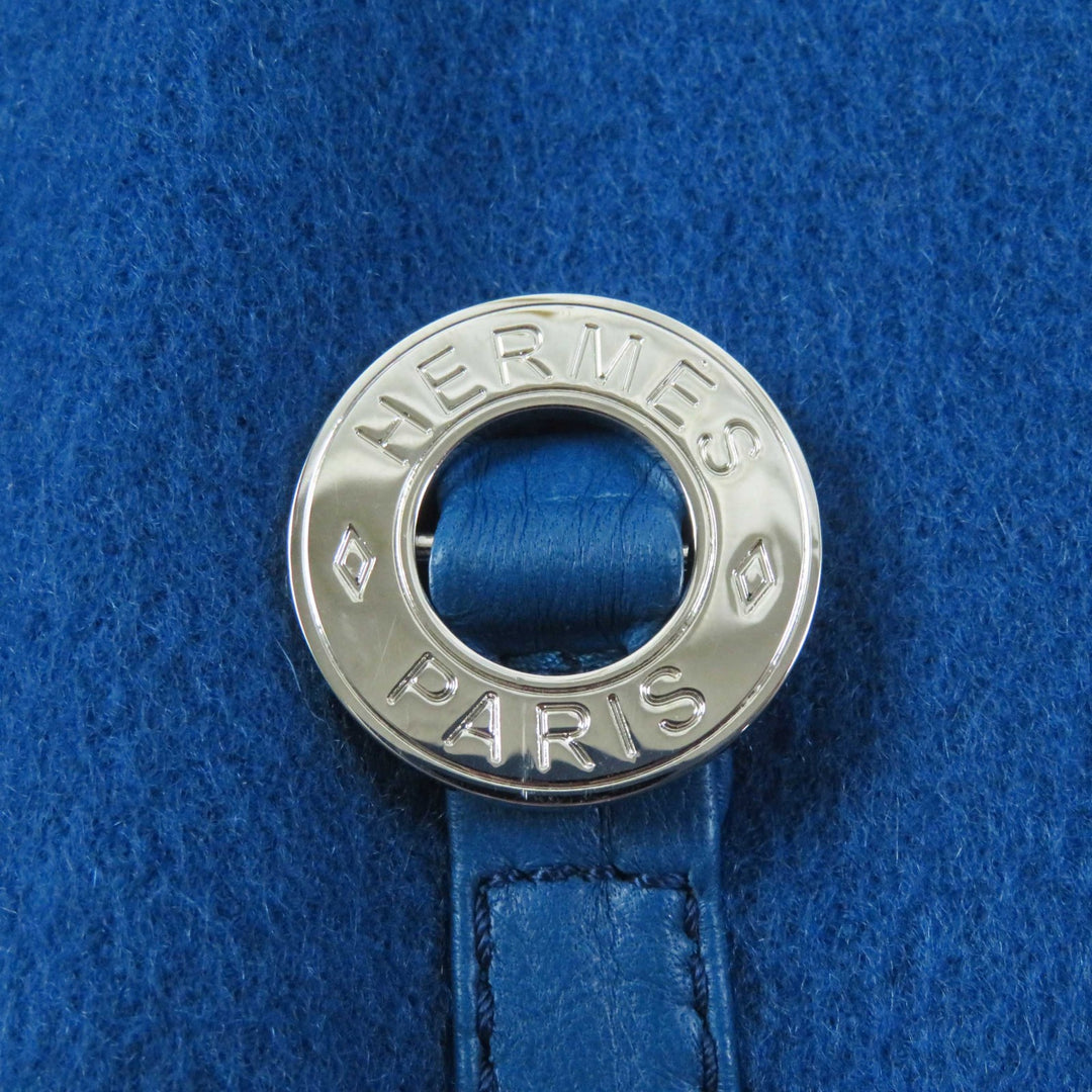 Pristine HERMES coat Serie button, belted, no collar, long blue cashmere Women38 2E0136DG