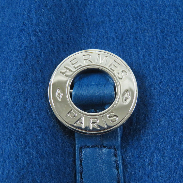 Pristine HERMES coat Serie button, belted, no collar, long blue cashmere Women38 2E0136DG