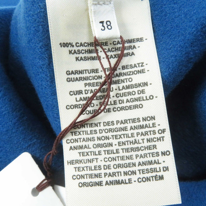Pristine HERMES coat Serie button, belted, no collar, long blue cashmere Women38