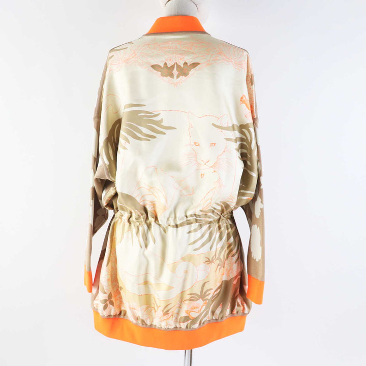 Pristine HERMES Jacket JUNGLE LOVE blouson / Beige Neon Orange silk Women 34 2H2816DR