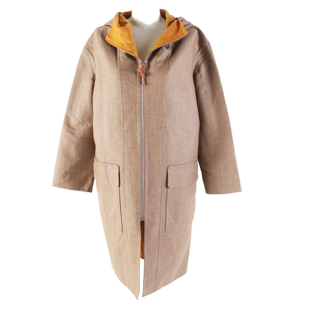 HERMES coat hooded zip-up long coat Brown Mustard cashmere Women 32 3E0105DC