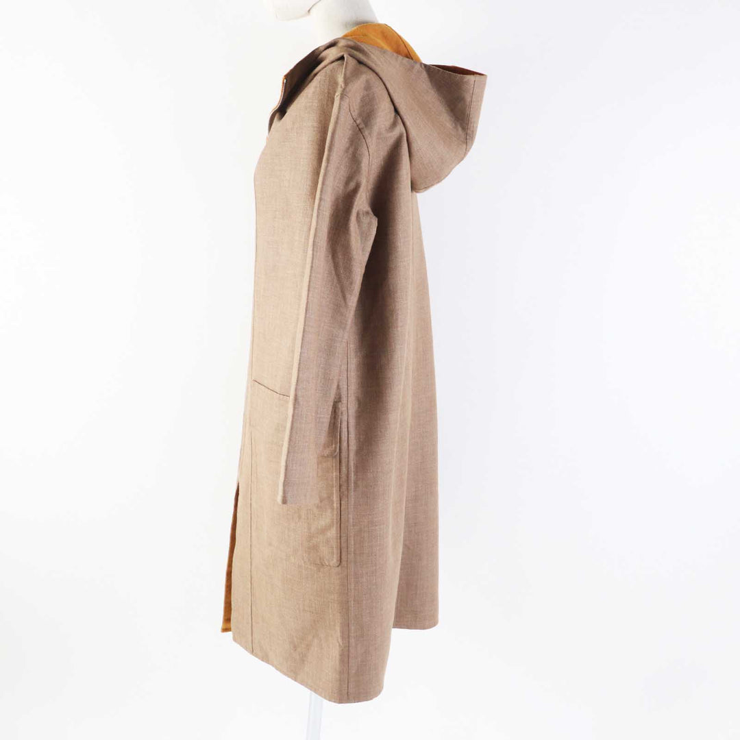 HERMES coat hooded zip-up long coat Brown Mustard cashmere Women 32 3E0105DC